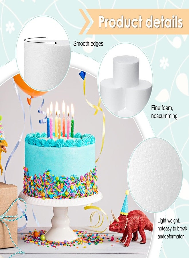 Suclain 6 Pack Round Foam Cake Dummy Tall Fake Wedding Cake Dummies White Foam Cakes for Birthday Party Baby Shower Valentine Day Display(6 x 4 Inch) - Image 3