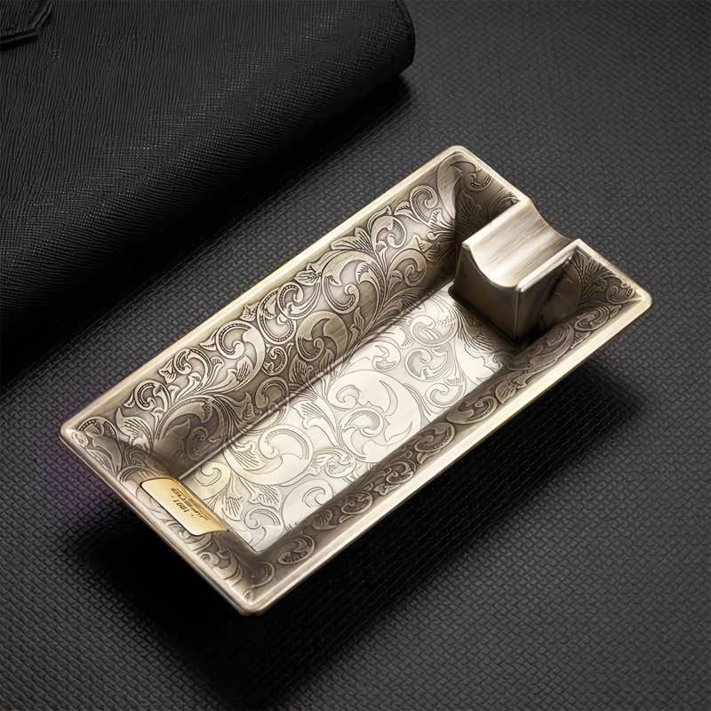 Golden Large Single Slot Engraved Ashtray For Home Office Desk Indoor Outdoor Use - Image 2