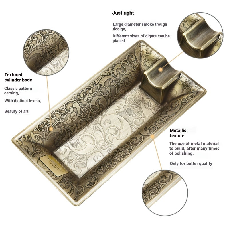 Golden Large Single Slot Engraved Ashtray For Home Office Desk Indoor Outdoor Use - Image 5