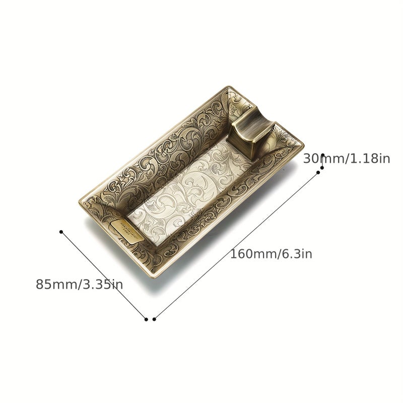 Golden Large Single Slot Engraved Ashtray For Home Office Desk Indoor Outdoor Use - Image 3