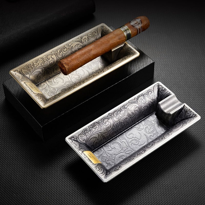 Golden Large Single Slot Engraved Ashtray For Home Office Desk Indoor Outdoor Use - Image 1