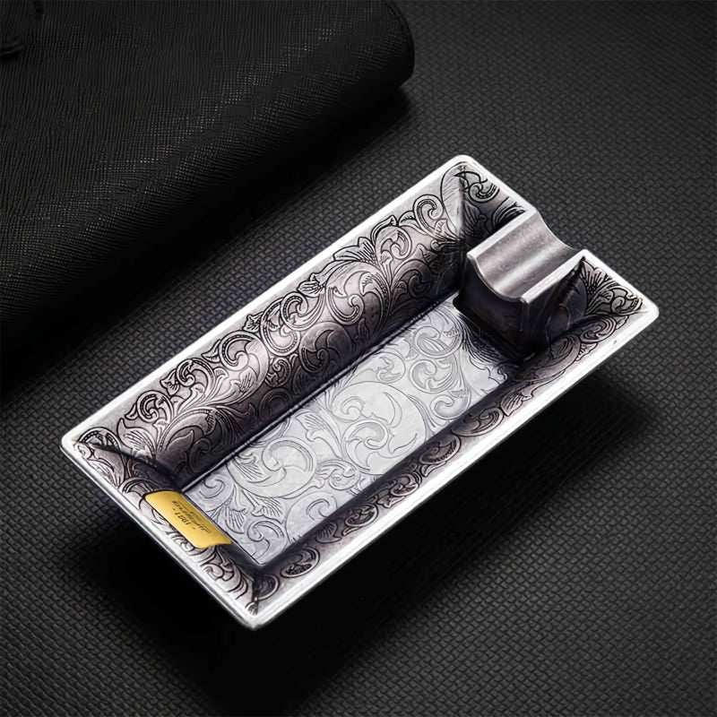 Golden Large Single Slot Engraved Ashtray For Home Office Desk Indoor Outdoor Use - Image 4