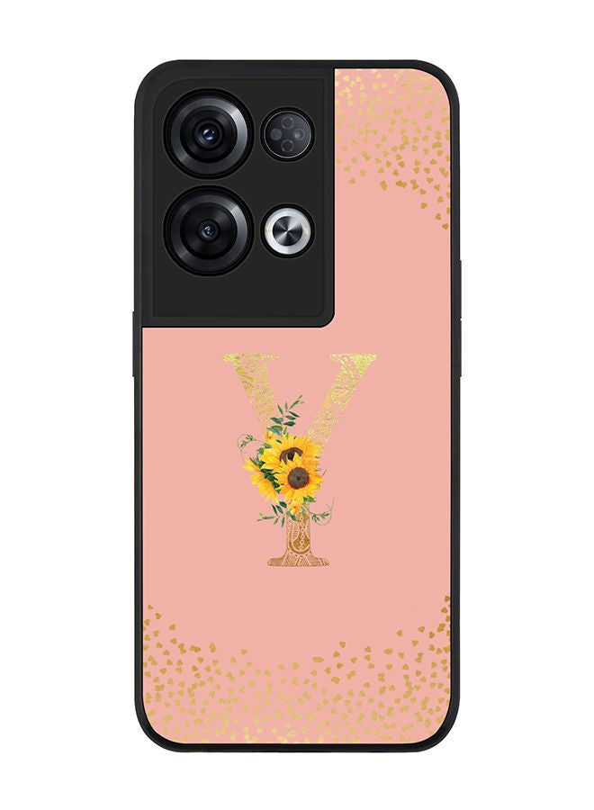 Stylizedd Rugged Black edge case for Oppo Reno8 Pro Slim fit Soft Case Flexible Rubber Edges Anti Drop TPU Gel Thin Cover - Custom Monogram Initial Letter Floral Pattern Alphabet - Y (Rose Pink ) - Image 1