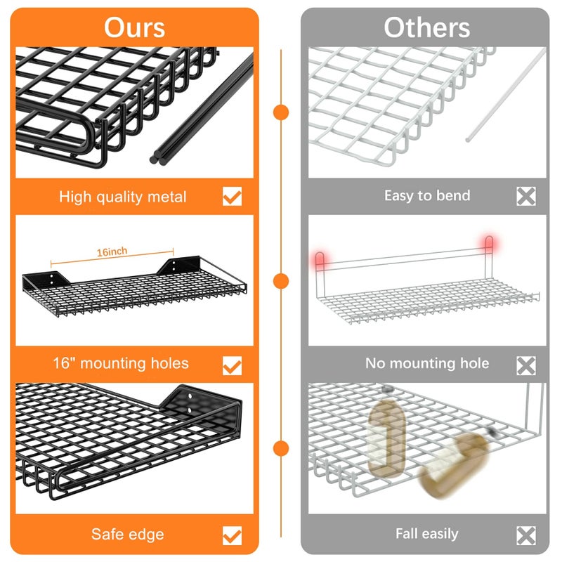 WALMANN 2 Pack Garage Wall Shelf, 23.5" x 12" Wall Mounted Storage Shelves for Garage, Closet, Laundry Room, Heavy Duty Wall Shelving, Holds Up to 65 lbs(Black) - Image 5