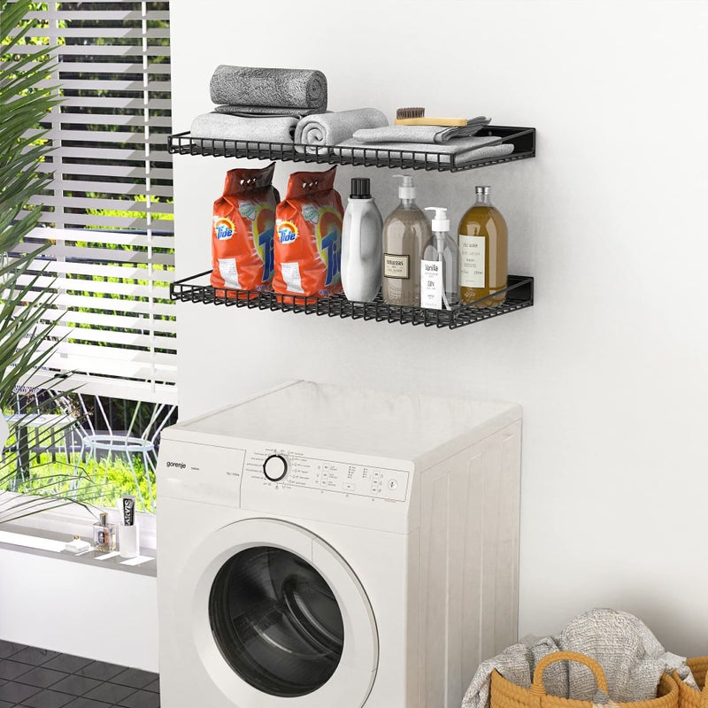 WALMANN 2 Pack Garage Wall Shelf, 23.5" x 12" Wall Mounted Storage Shelves for Garage, Closet, Laundry Room, Heavy Duty Wall Shelving, Holds Up to 65 lbs(Black) - Image 3