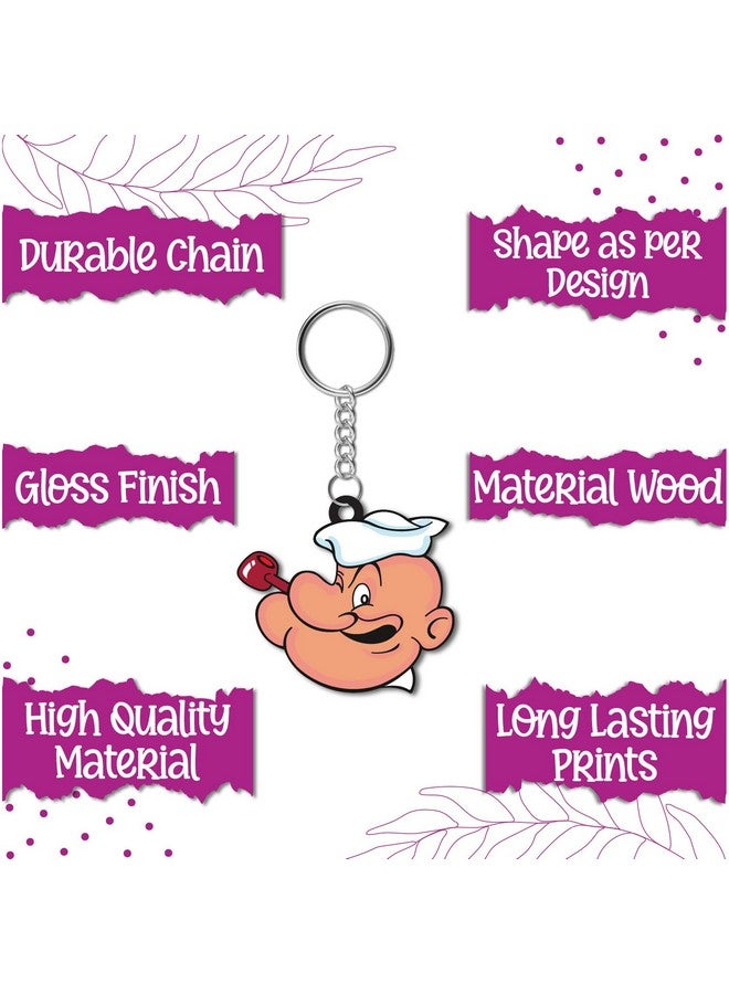 Bhai Please Popeye Wooden Keychain For Car, Bike, Office, Home (Pack Of 1) Multicolour Key Chain With Ring | Gift Men, Women, Girls, Boys, Him And Her, Multicolor) - Image 5