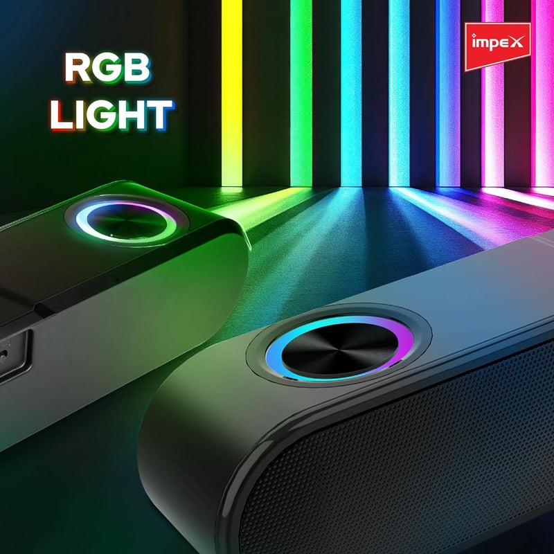 Impex بلوتوث مكبر الصوت مع 1600W PMPO، بطارية 2000mAh، بلوتوث 5.3، أضواء RGB، مزدوج مشعاعات سلبية، USB / TF / AUX / FM / TWS / اليد الحرة، نوع C الشحن، 2 سنة الضمان، ABS المعدنية الجسم - BTS 2012 - Image 4
