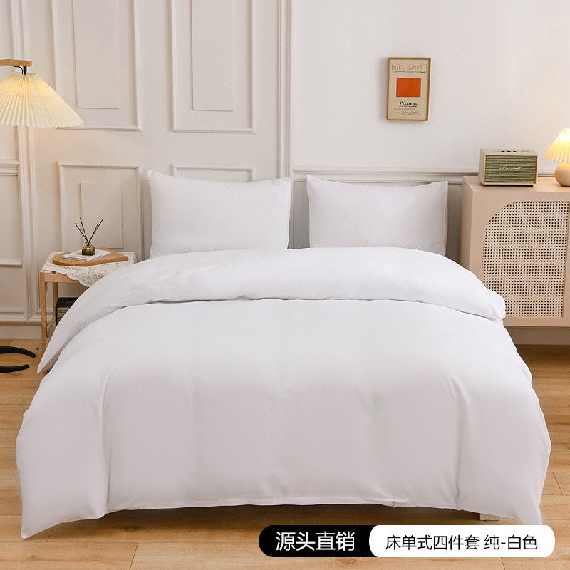 Solid Color Four-Piece Bed Sheet Set – Polyester Fiber Bedding for All Seasons - Image 1