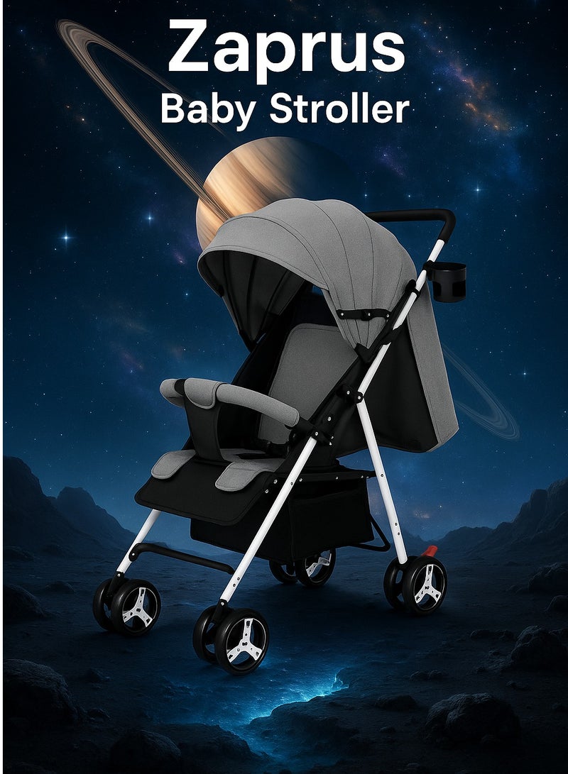 Zaprus Baby Stroller – Lightweight & Foldable Travel System, Portable Infant Pushchair with Multi-Position Adjustable Seat, 5-Point Safety Harness, Storage Basket, Compact Pram for Babies, Toddlers & Kids, Boys & Girls, Cool Grey - Image 2