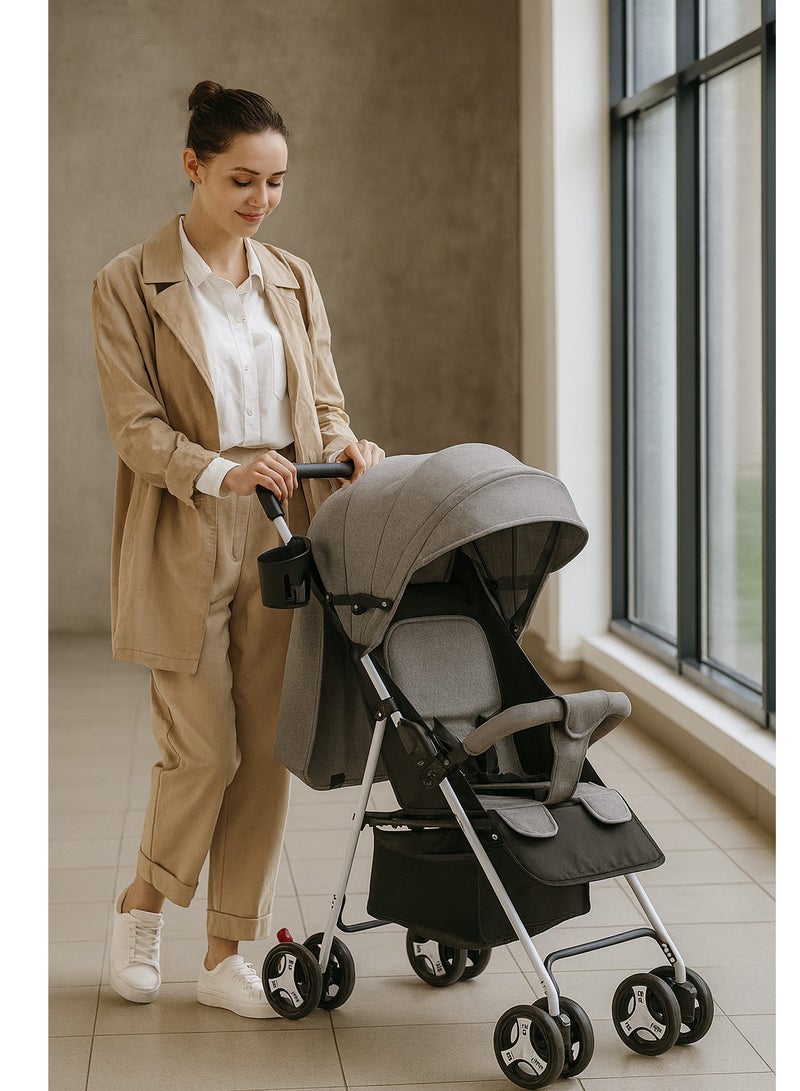 Zaprus Baby Stroller – Lightweight & Foldable Travel System, Portable Infant Pushchair with Multi-Position Adjustable Seat, 5-Point Safety Harness, Storage Basket, Compact Pram for Babies, Toddlers & Kids, Boys & Girls, Cool Grey - Image 3