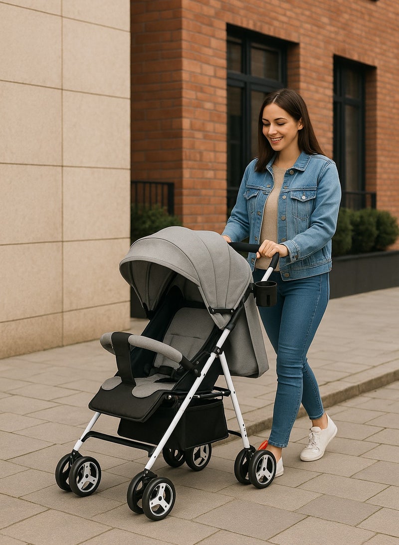 Zaprus Baby Stroller – Lightweight & Foldable Travel System, Portable Infant Pushchair with Multi-Position Adjustable Seat, 5-Point Safety Harness, Storage Basket, Compact Pram for Babies, Toddlers & Kids, Boys & Girls, Cool Grey - Image 4
