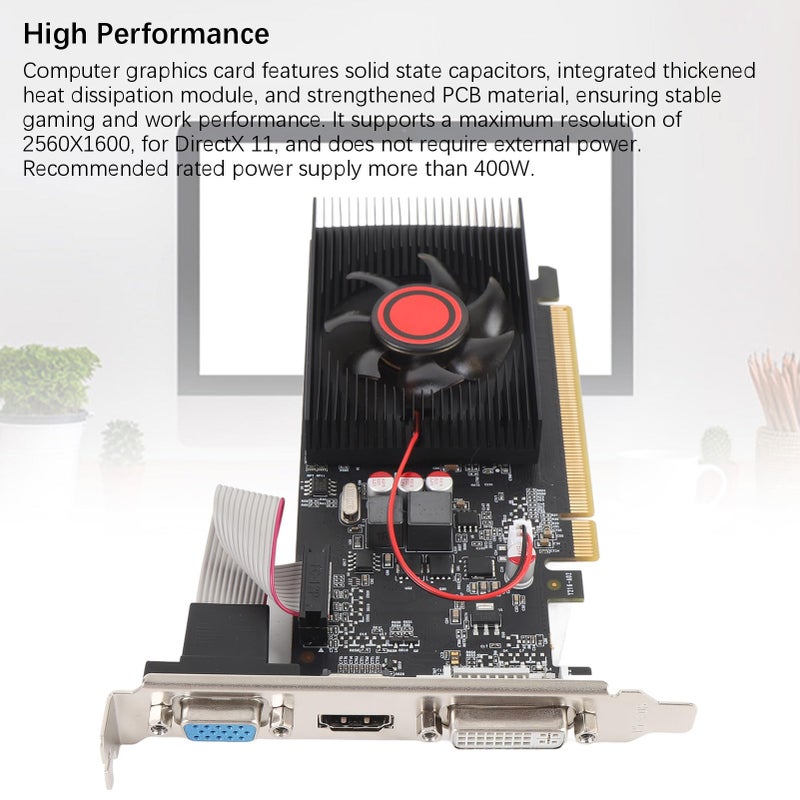 GT220 1GB DDR3 64 بت كرت فيديو للألعاب منفذ PCI Express مع منافذ HDMI و VGA و DVI ومروحة تبريد - Image 4