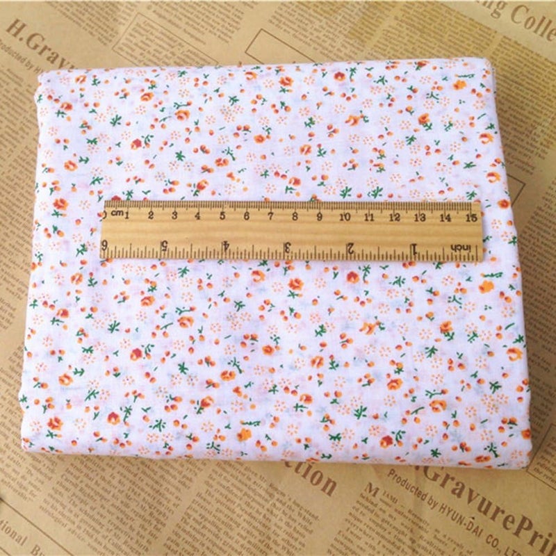 Qintreesify 7Pcs 10" x 10" Top Cotton Craft Fabric Bundle Squares Patchwork DIY Sewing Scrapbooking Quilting Floral Dot Pattern Fabric (25cm x 25cm) (Orange) - Image 2