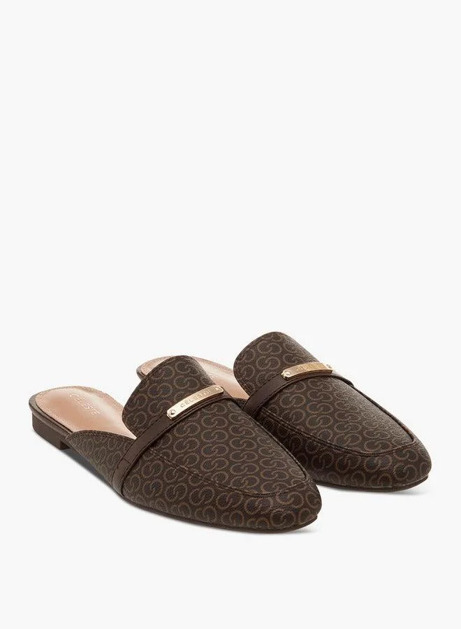 Celeste Women's Monogram Print Slip-On Mules with Metal Accent