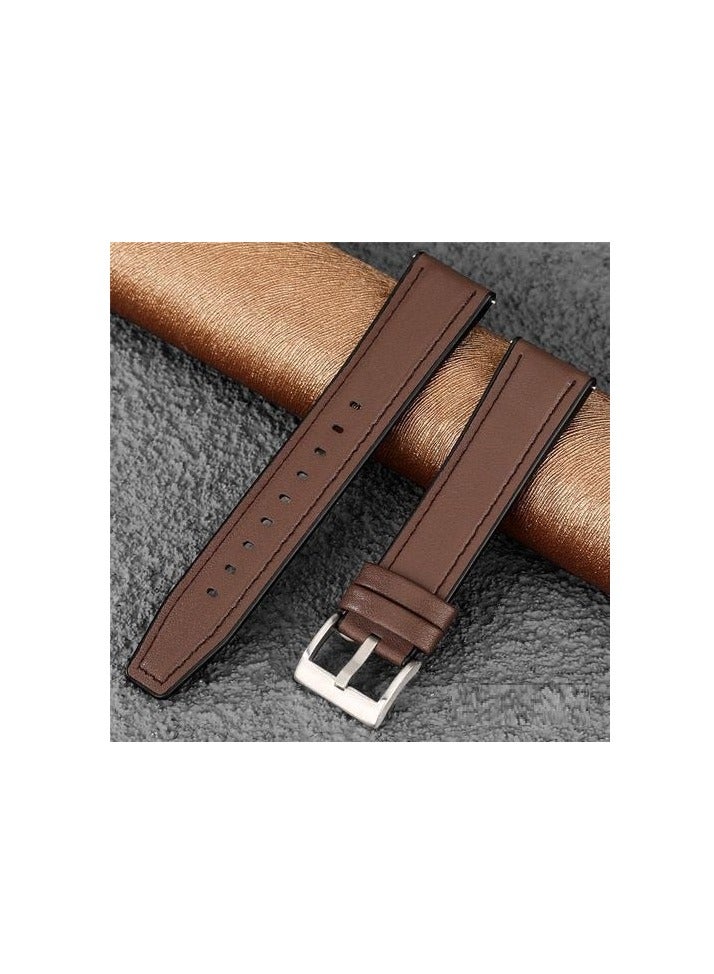 22mm Silicone Leather Replacement Strap Watchband For Huawei GT5 46mm 2024- Brown Silver Buckle - Image 1