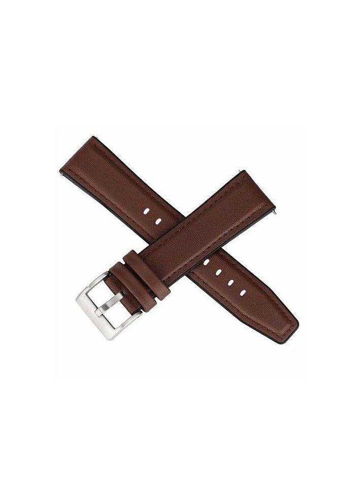 22mm Silicone Leather Replacement Strap Watchband For Huawei GT5 46mm 2024- Brown Silver Buckle - Image 4