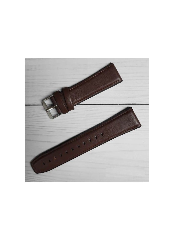 22mm Silicone Leather Replacement Strap Watchband For Huawei GT5 46mm 2024- Brown Silver Buckle - Image 3