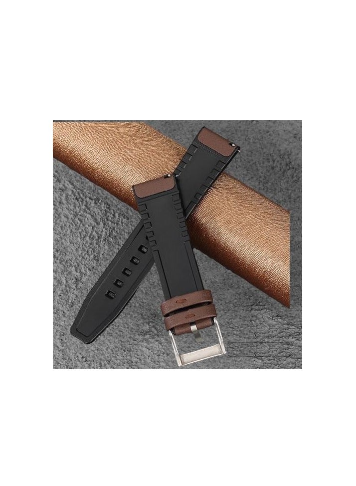22mm Silicone Leather Replacement Strap Watchband For Huawei GT5 46mm 2024- Brown Silver Buckle - Image 2