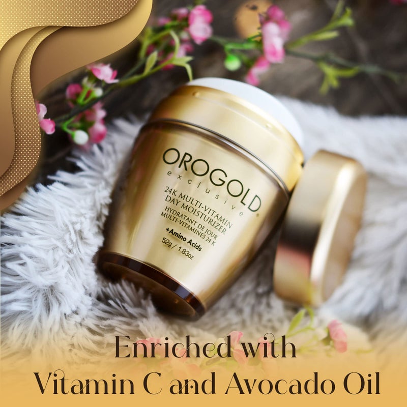 Orogold كريم ترطيب النهار المتعدد الفيتامينات 24K من أوروغولد مع الأحماض الأمينية، كريم نهاري مع فيتامين C، فيتامين A وفيتامين E، 52 غ / 1.83 أونصة. - Image 3