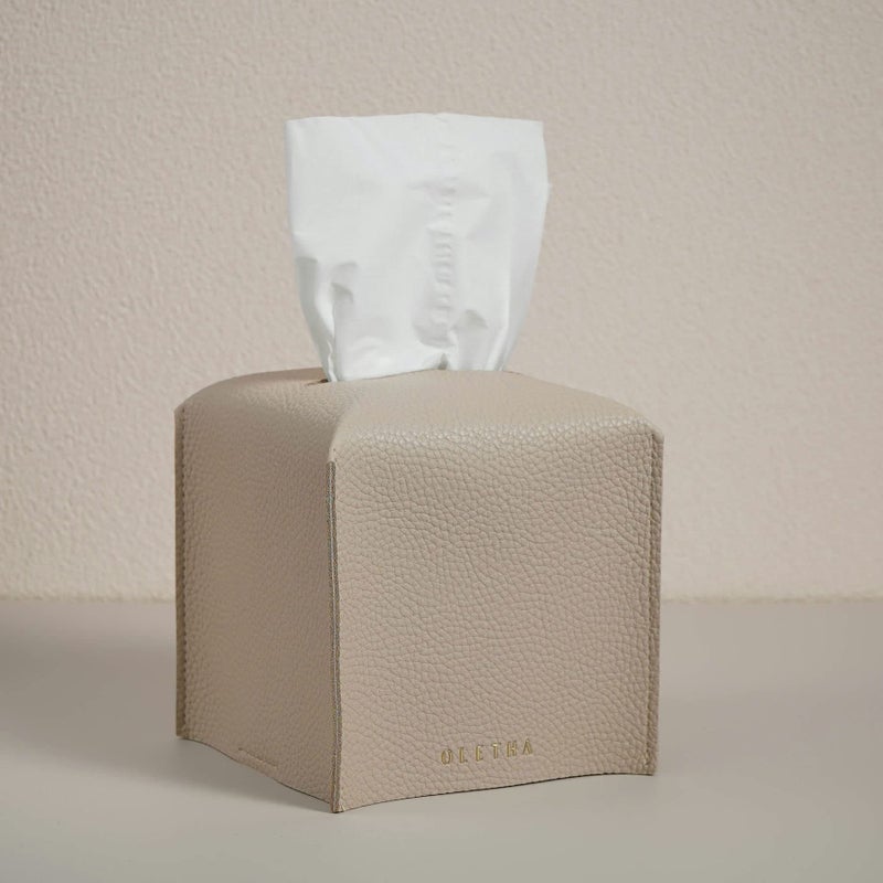 OLETHA Square Tissue Box Cover  Aesthetic Desk Decor for Room Home  Office  Tissues Cube Boxes Holder  Light Taupe