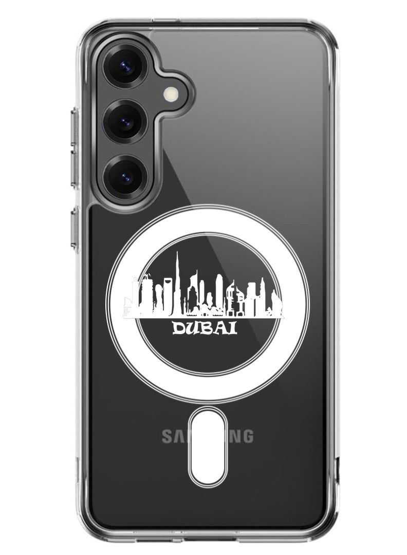 Theodor Magnetic Case for Samsung Galaxy S25 Plus 6.7-inch Compatible with MagSafe Wireless Charging, Shockproof Phone Bumper Cover Dubai Skyline - White - Image 1