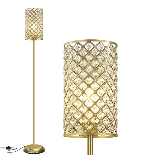 GyroVu Gold Floor Lamp,Elegant Crystal Floor Lamp Modern Standing Lamp with On/Off Foot Switch,Tall Pole Accent Lighting for Living Room, Girl Bedroom, Dresser, Office - Image 1