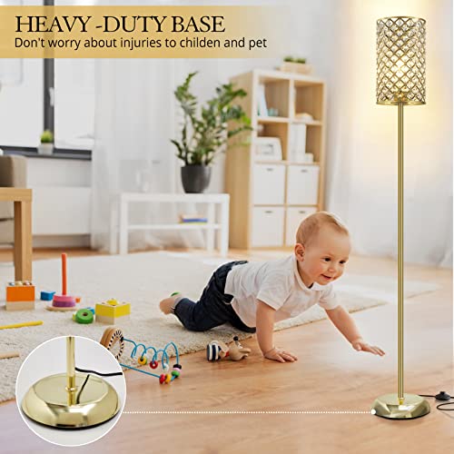 GyroVu Gold Floor Lamp,Elegant Crystal Floor Lamp Modern Standing Lamp with On/Off Foot Switch,Tall Pole Accent Lighting for Living Room, Girl Bedroom, Dresser, Office - Image 3