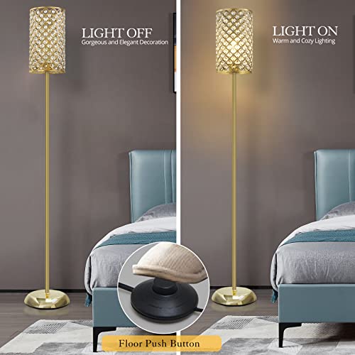 GyroVu Gold Floor Lamp,Elegant Crystal Floor Lamp Modern Standing Lamp with On/Off Foot Switch,Tall Pole Accent Lighting for Living Room, Girl Bedroom, Dresser, Office - Image 4