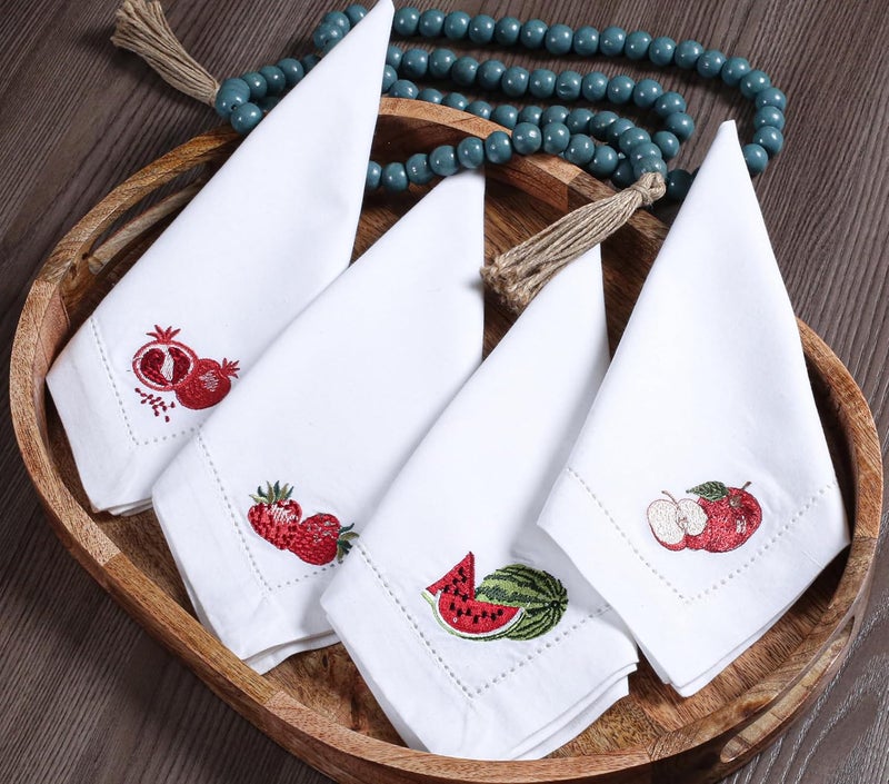Bedding Craft Cloth Napkins Cotton Watermelon Apple Multi Christmas Embroidered Set of 4 Square Machine Washable Home  Kitchen - Image 4