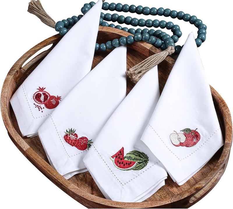 Bedding Craft Cloth Napkins Cotton Watermelon Apple Multi Christmas Embroidered Set of 4 Square Machine Washable Home  Kitchen - Image 1