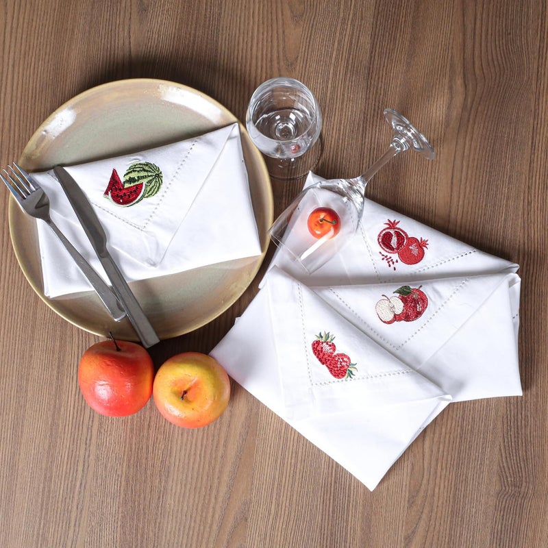 Bedding Craft Cloth Napkins Cotton Watermelon Apple Multi Christmas Embroidered Set of 4 Square Machine Washable Home  Kitchen - Image 5