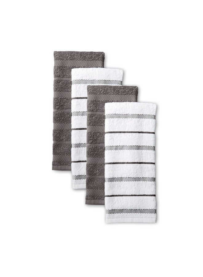 KitchenAid Albany Kitchen Towel 4-Pack Set, Charcoal Grey/White, 16"x26" - Image 1