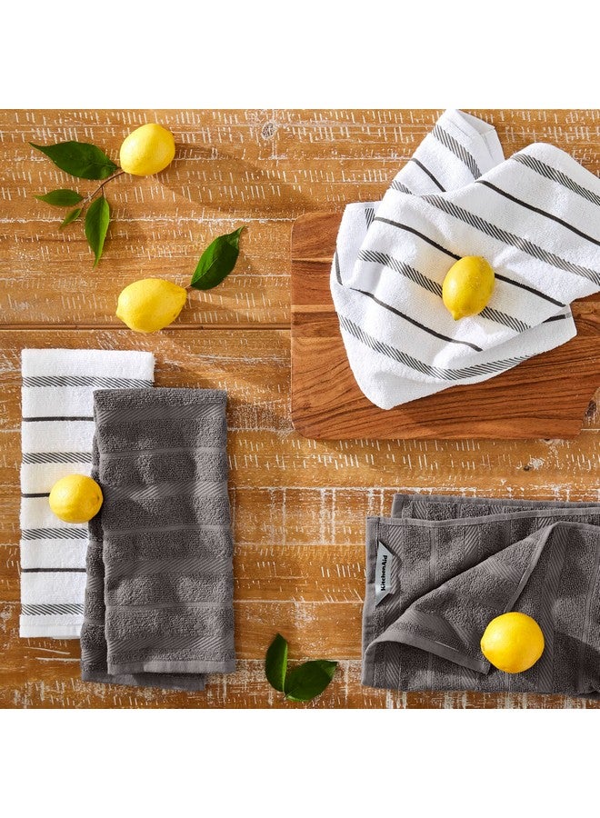 KitchenAid Albany Kitchen Towel 4-Pack Set, Charcoal Grey/White, 16"x26" - Image 2