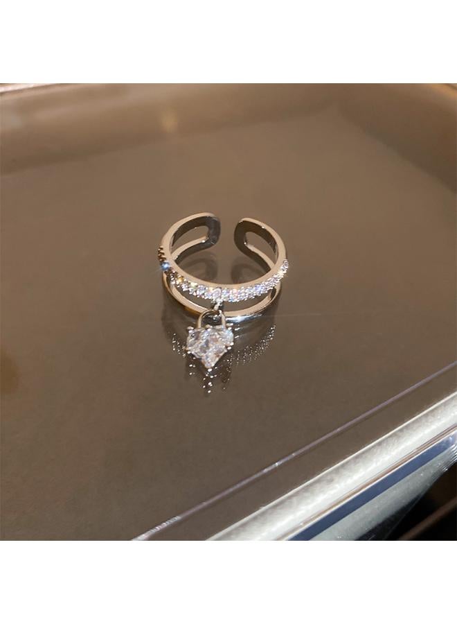 Sterling Silver Zircon Geometric Plain Ring Women's Fashion All-match Popular Index Finger Ring Light Luxury High-grade Jewelry