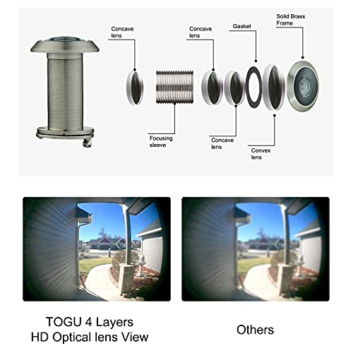 TOGU TG-3016-YG-SN مشاهد باب من النحاس الصلب معتمد من UL بزاوية 220 درجة مع غطاء خصوصية ثقيل للأبواب من 1-3/8" إلى 2-1/6"، تشطيب نيكل مصقول - Image 2