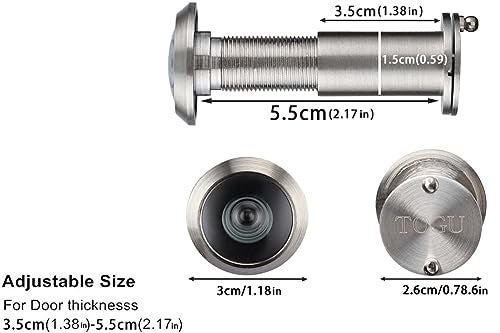 TOGU TG-3016-YG-SN مشاهد باب من النحاس الصلب معتمد من UL بزاوية 220 درجة مع غطاء خصوصية ثقيل للأبواب من 1-3/8" إلى 2-1/6"، تشطيب نيكل مصقول - Image 4