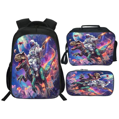 Citari Dinosaur Backpack Set for Boys Girls 3PCS Cool Space Astronaut School Bag with Lunch Box Pencil Case Kids Backpacks Toddler Elementary Bookbag 16 Inch - Image 1