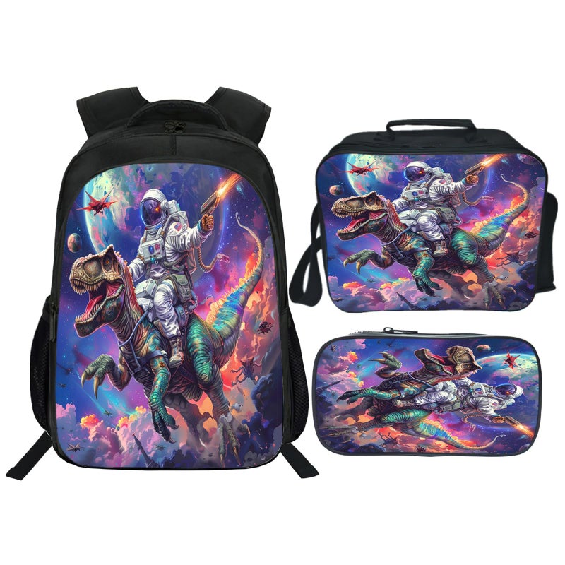 Citari Dinosaur Backpack Set for Boys Girls 3PCS Cool Space Astronaut School Bag with Lunch Box Pencil Case Kids Backpacks Toddler Elementary Bookbag 16 Inch - Image 2