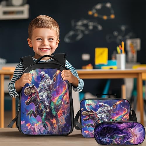 Citari Dinosaur Backpack Set for Boys Girls 3PCS Cool Space Astronaut School Bag with Lunch Box Pencil Case Kids Backpacks Toddler Elementary Bookbag 16 Inch - Image 3