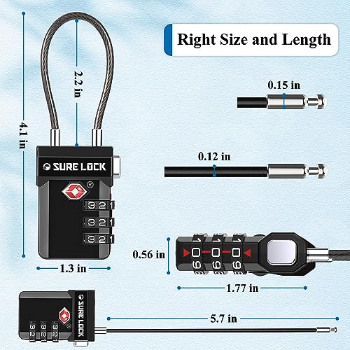 SURE LOCK أقفال حقائب السفر بترخيص TSA من SURE LOCK - قفل مكون من 3 أرقام مع مؤشر فتح، رمز قابل لإعادة الضبط مع هيكل من سبائك الزنك، وأقراص سهلة القراءة للحقائب، والحقائب المدرسية، وخزائن الصالة الرياضية وصندوق الأدوات (أسود 4 عبوات) - Image 4