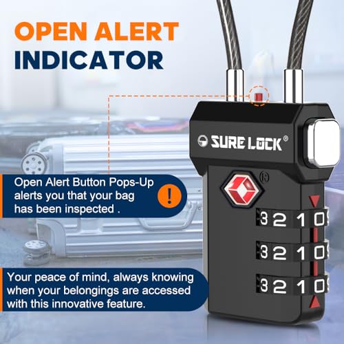 SURE LOCK أقفال حقائب السفر بترخيص TSA من SURE LOCK - قفل مكون من 3 أرقام مع مؤشر فتح، رمز قابل لإعادة الضبط مع هيكل من سبائك الزنك، وأقراص سهلة القراءة للحقائب، والحقائب المدرسية، وخزائن الصالة الرياضية وصندوق الأدوات (أسود 4 عبوات) - Image 5