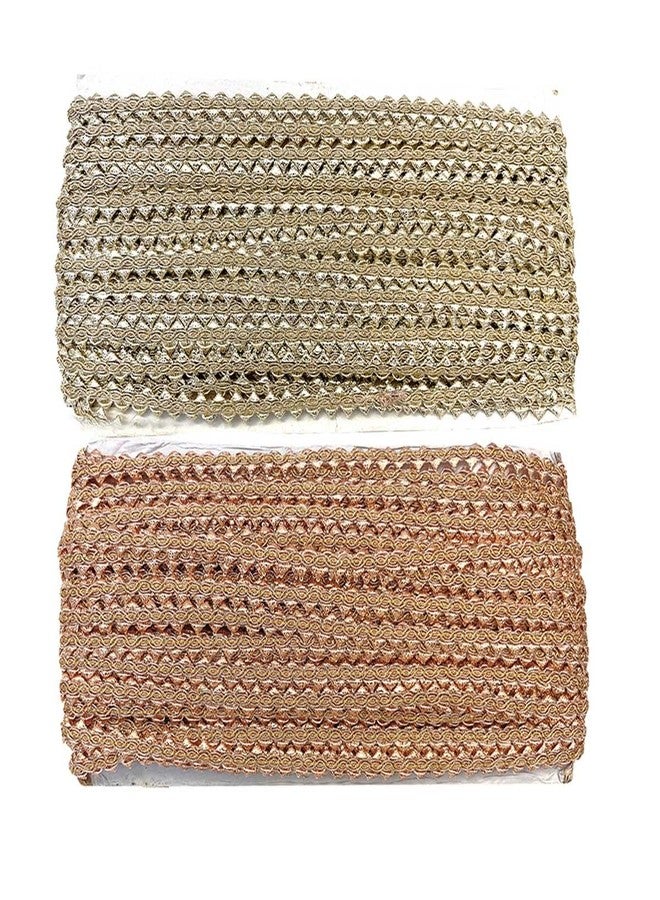 EmbroideryMaterial Golden Samosa Design Gota Patti Trim Lace Rolls for Edges of Saree, Blouse, Kurti & Dresses (Beige Gold & Rose Gold, 1.1CM Width, 2 Rolls, 18 Meters/Roll) - Image 1