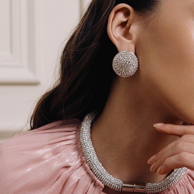 XSBODY Silver Rhinestone Earrings for Women Sparkly Aretes Plateados Elegantes Bling Statement hypoallergenic Stud Earrings for Women Luxury Prom Jewelry - Image 2