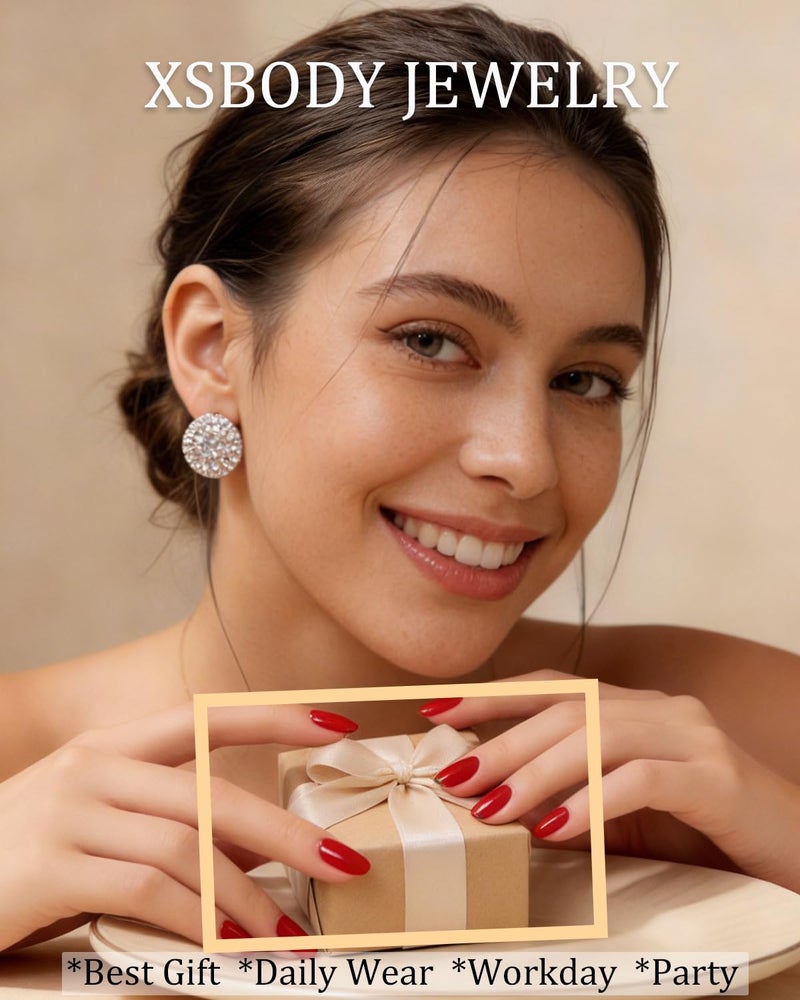 XSBODY Silver Rhinestone Earrings for Women Sparkly Aretes Plateados Elegantes Bling Statement hypoallergenic Stud Earrings for Women Luxury Prom Jewelry - Image 5