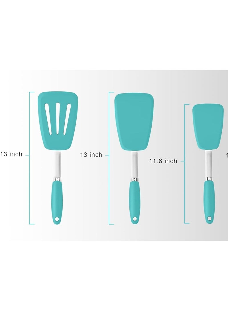 3-Piece Silicone Kitchen Utensils Set with Stainless Steel Handle and Heat-Resistant Design - Multicolored - Image 3