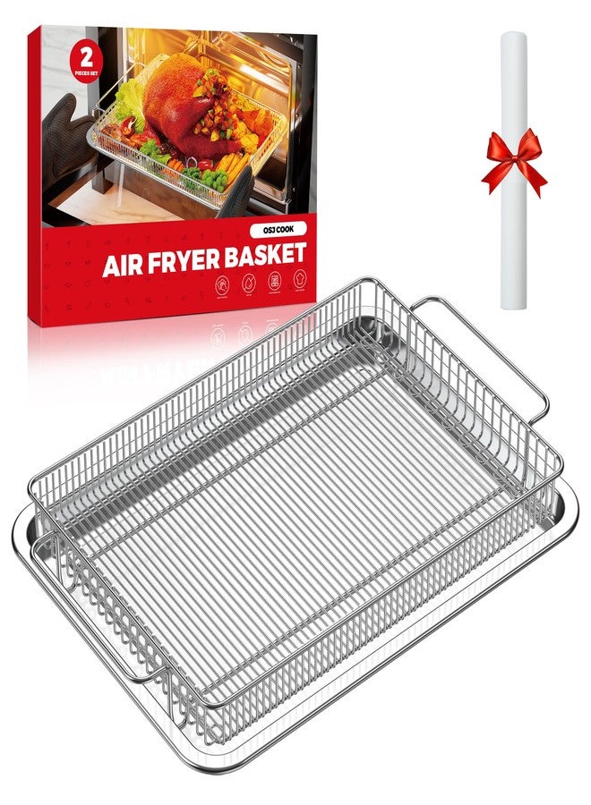 OSJ COOK Air Fryer Basket for Oven, Air Fryer Basket and Stainless Steel Baking Tray Pant Oven Air Fryer Pan Rack for Cooking Baking Dishwasher and Broiling - Image 1