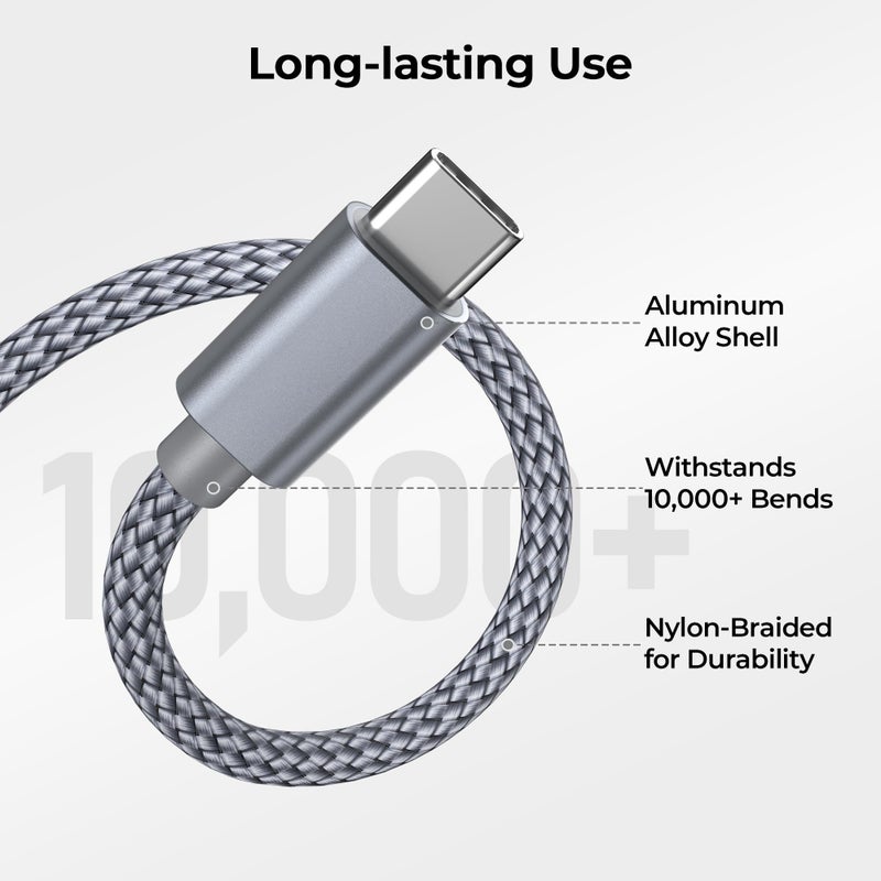 Basesailor for iPhone 17 16 Pro Max Charger Cord,USB to USB C Cable,Type C Charging Power Cord for Apple 17e 15 iPad 10 Air 4 5,Samsung Galaxy S26 S25 S24 S23,Grey,3Pack 3.3/6.6/10FT(1/2/3M) - Image 3