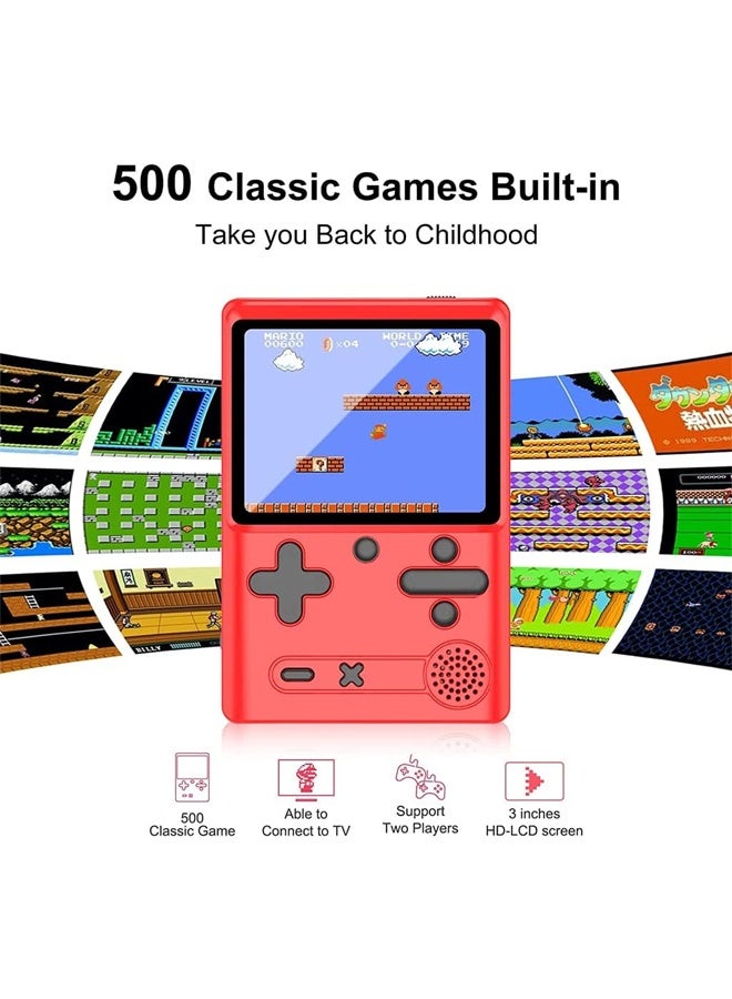 DUNISO Retro handheld game console with 500 classic FC games, 3.0-inch screen, portable, supports connection to TV and two players, red  - Image 2