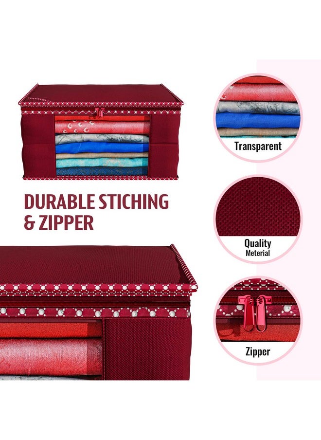 Kuber Industries Kuber Industries Non Woven Clothes Organizer For Wardrobe (Pack Of 9) - Storage Organizer For Saree | Shirts | Salwar Suit | Lehenga - Dress Organizer For Wardrobe - Saree Covers With Zip (Maroon)  - Image 4