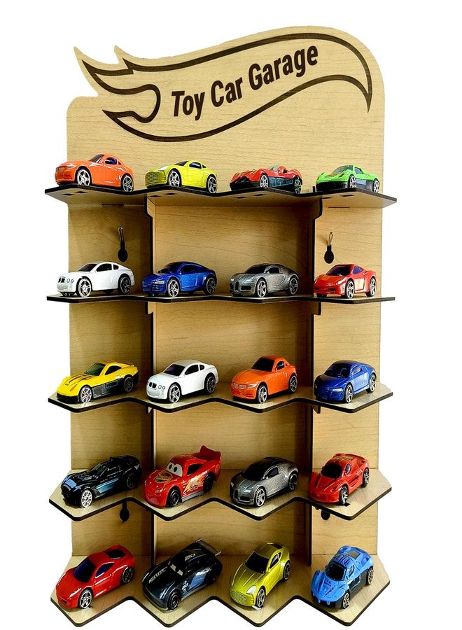 SOLOBOLO Toy Car Garage Wall Rack for Kids | Parking Garage for Hot Wheels Cars | Holds 20 Cars | Wooden/MDF Toy Garage Wall Hanging | Kids Room Toy Parking (Carss Not Included) (Pack of 1) - Image 1